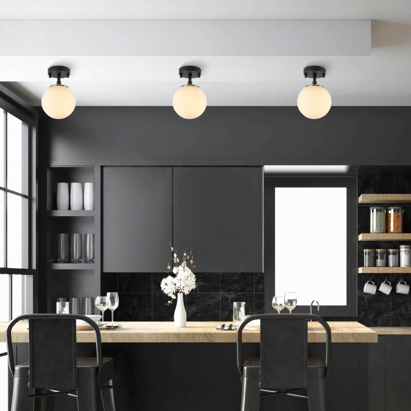 Taklampe Atmaca, 1 lyskilde, svart, glass, Ø 15 cm