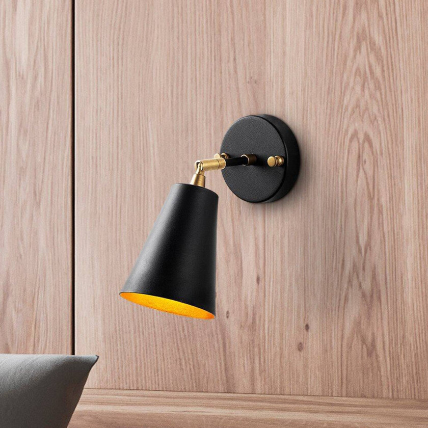 Vegglampe Evander, svart/gull, metall, høyde 21 cm, E27
