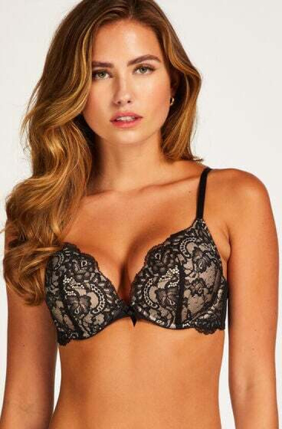 Vattert bh med bøyle push-up Teddy Svart