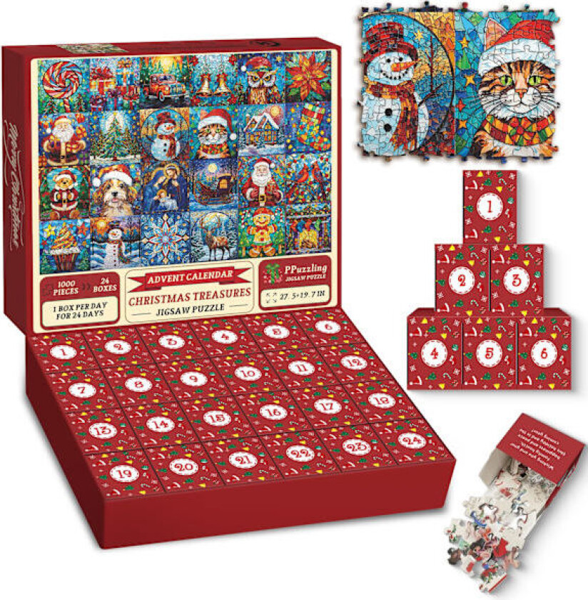 |NN| Julekalender-puslespill for voksne 2024, 1000 brikker, farget glass, julekalender-puslespill