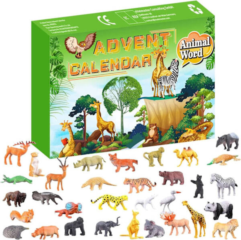 {HH} Adventskalender med dyrefigurer for julen 2025, 24 dagers nedtellingskalender med figurer, julegaver for gutter og jenter
