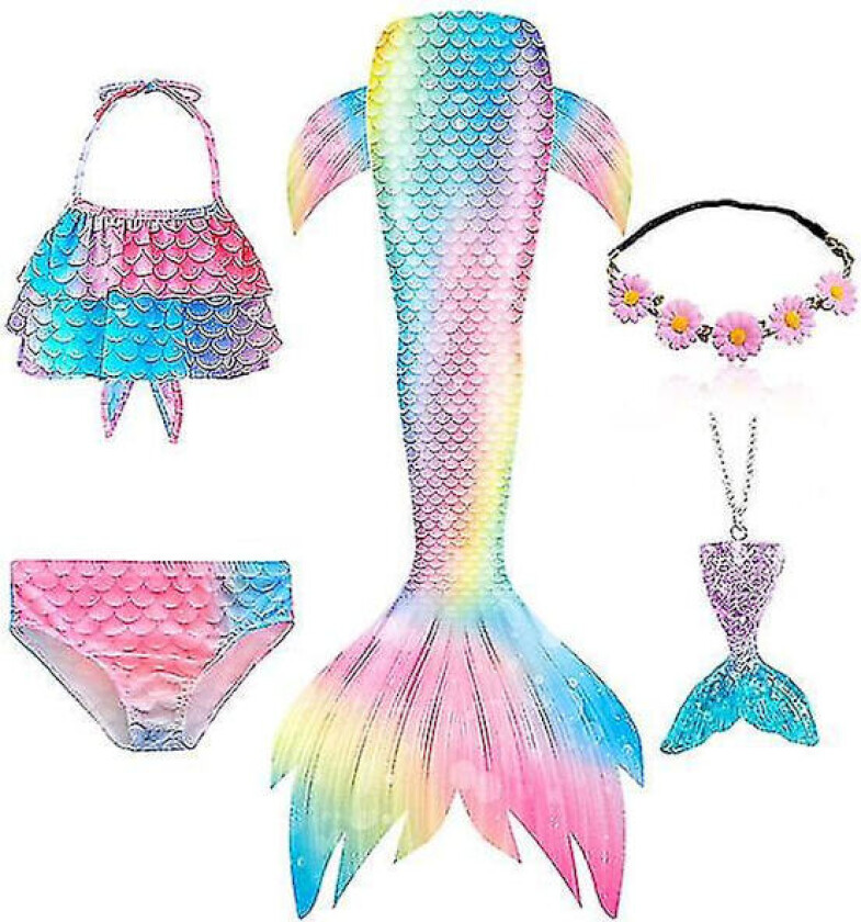 5 stk/sett Jenter Havfruehale Badetøy Barn Havfrue Ariel Cosplay Kostyme Fantasy Strand Bikini Sett 3