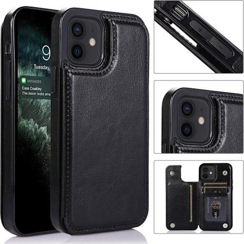 iPhone 12 - Praktisk Stilig Deksel med Kortholder Svart