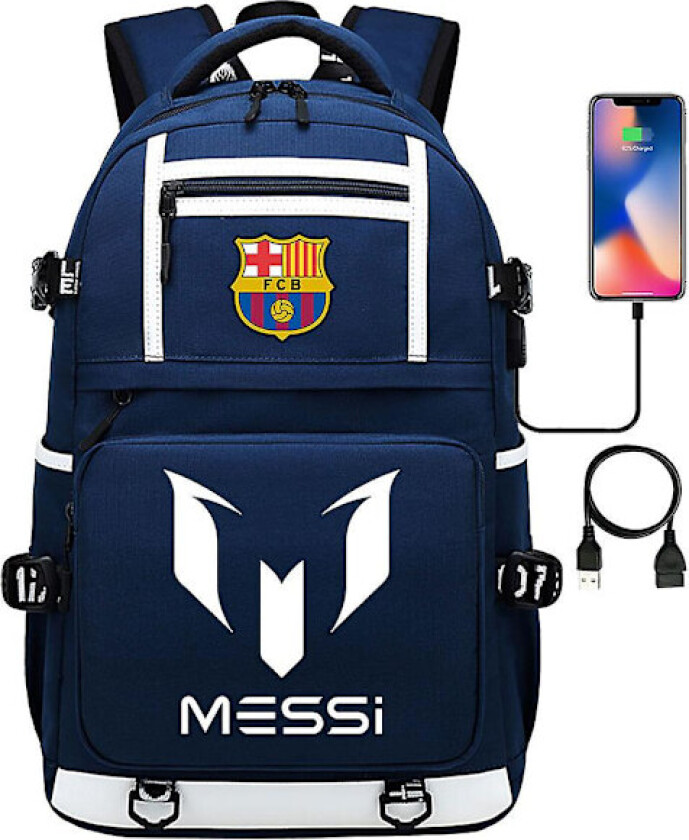 Messi Barcelona Trykket Ryggsekk Reiseveske Student Skoleveske Vanntett Datamaskin