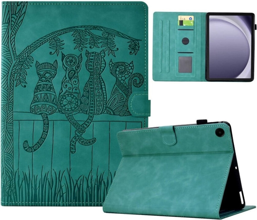 Samsung Galaxy Tab A9+-etui Katter Vegansk lærdeksel med kortspor - Babyblå