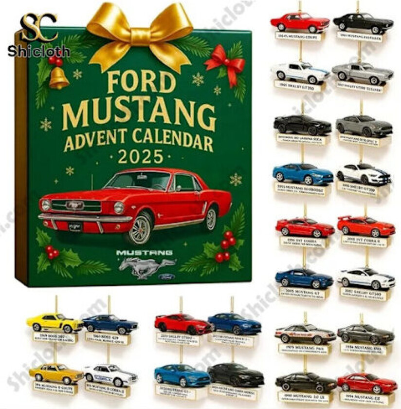 Julekalender, År Porsche Ford Mustang nedtelling til jul juletrepynt akrylanheng, adventskalender 2025 Ford Mustang blindboks