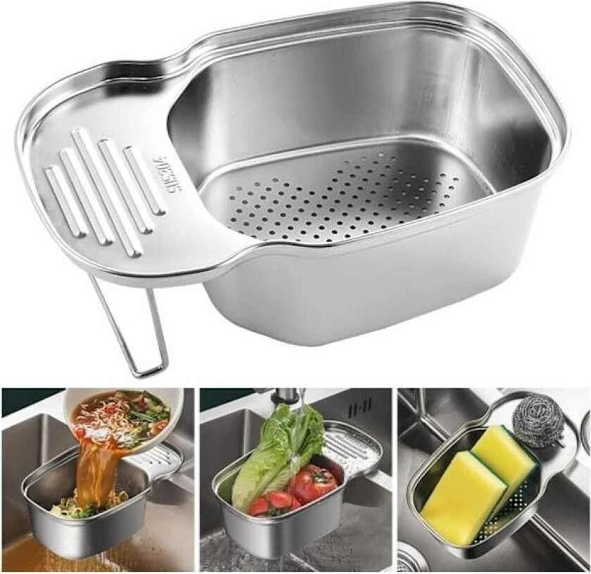 /EA/Vaskavløpskurv, Anti-tettings vasksil i rustfritt stål, multifunksjonell avløpskurv, stor dobbel vasksil for rengjøring