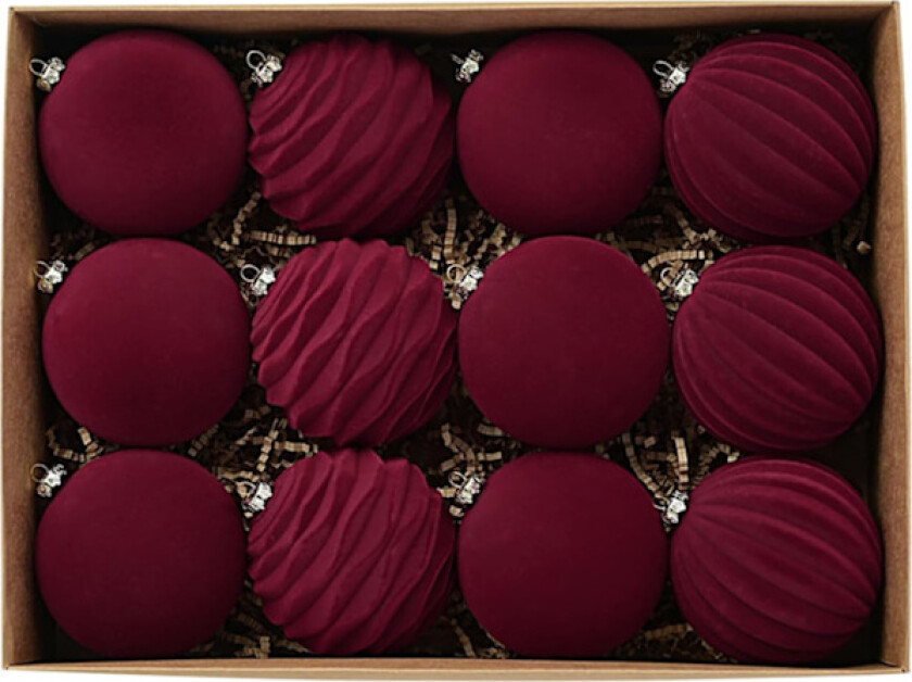 Fløyelsjulepynt 12 stk 3,1 tommer Store Julekuler Knusefrie Pynt Julekulepynt