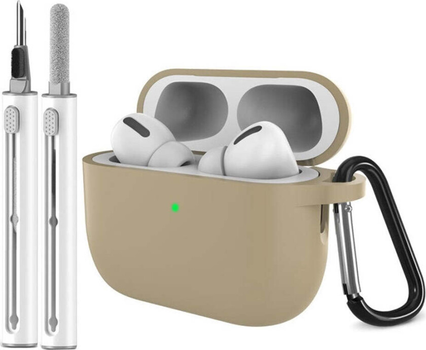 Apple AirPods Pro (3. gen.) Silikon Deksel m. Karabinkrok & Rengjøringspenn - Beige