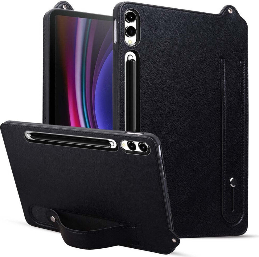 Samsung Galaxy Tab S11 Ultra Hard Plastdeksel i Kunstskinn med Håndtak - Svart