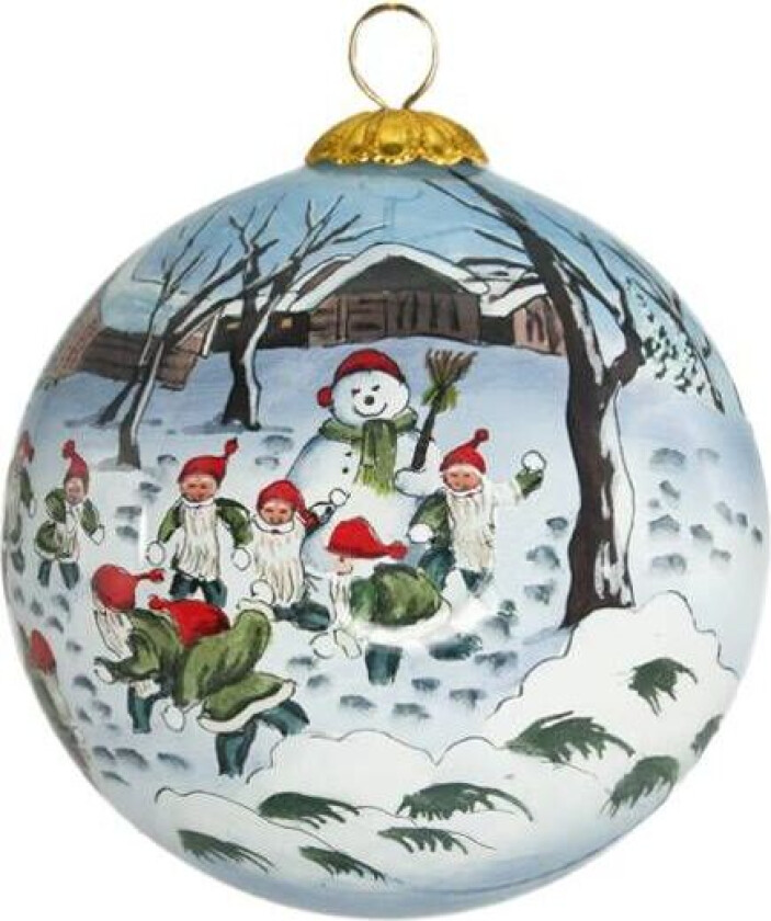 Julekule Håndmalt Nisser Kaster Snøball