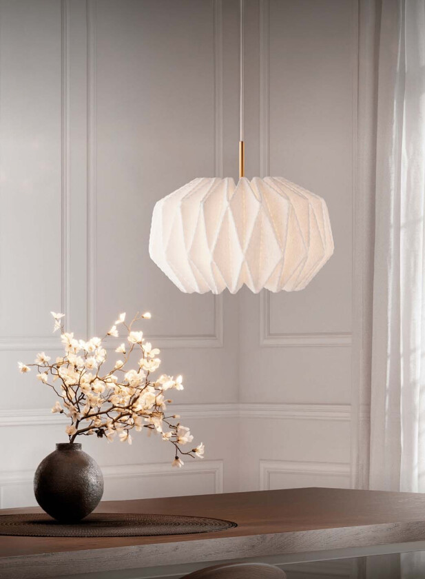 Softly pleated medium taklampe Ø62 - hvit