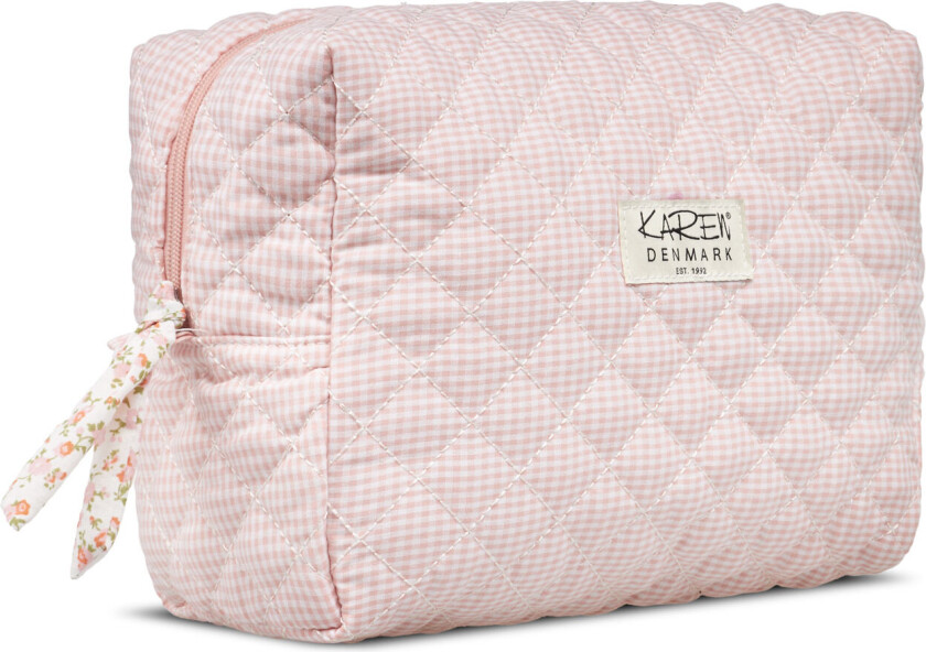 Large toiletry bag in pink checkered quilt