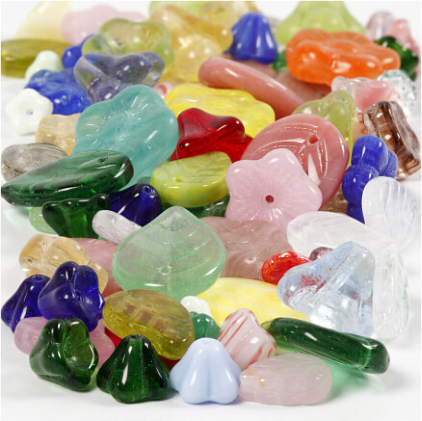 Glass Beads Various Leaves and Flowers 60 grams