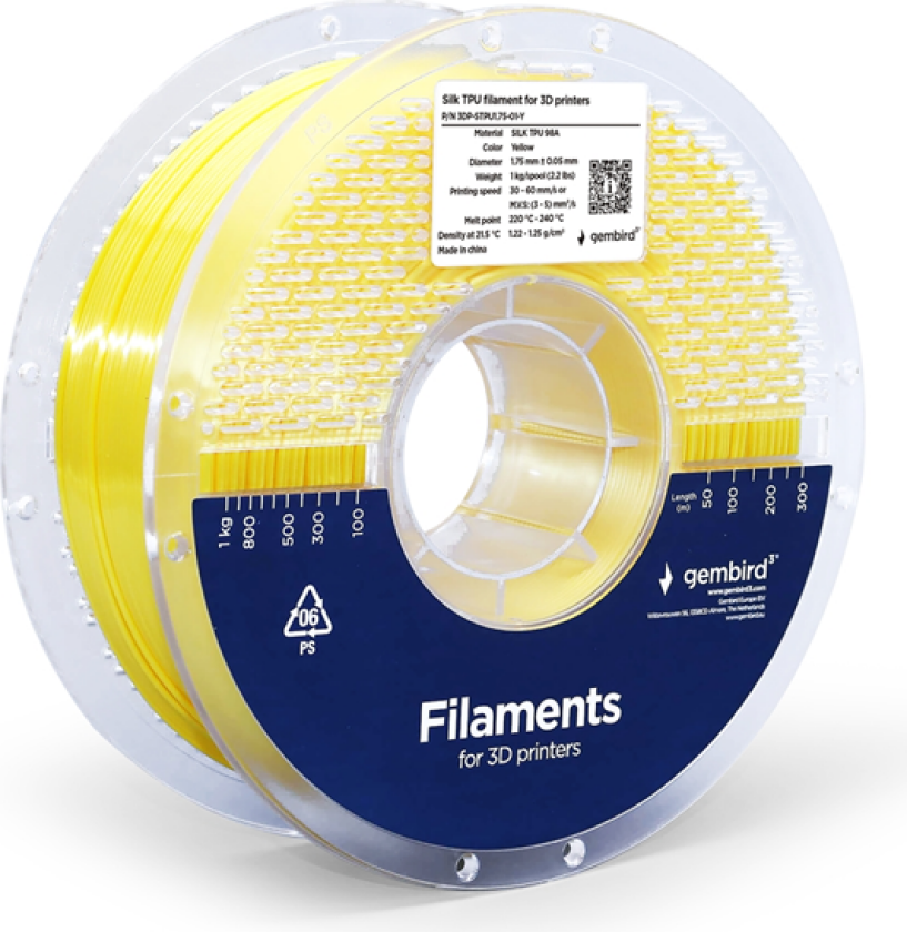 Silk TPU filament yellow 1.75 mm 1 kg