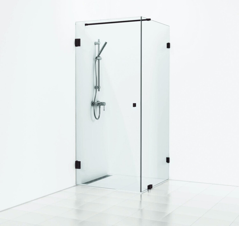 180° Dusjhjørne Kombi (Vegg+dør) Svart Matt / 80x90cm Klart Glass