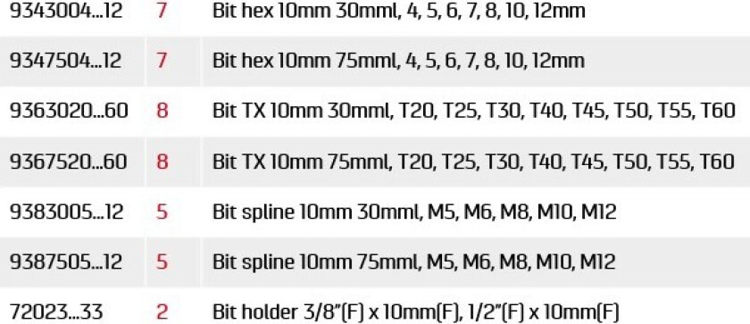 42-DELER 10MM BITS SETT