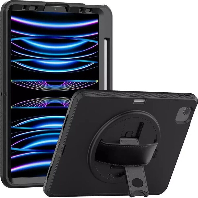 iPad Air (2022 / 2020) / Pro 11 (2022 / 2021 / 2020 / 2018) Håndverksdeksel - Kickstand & Handholder - Svart