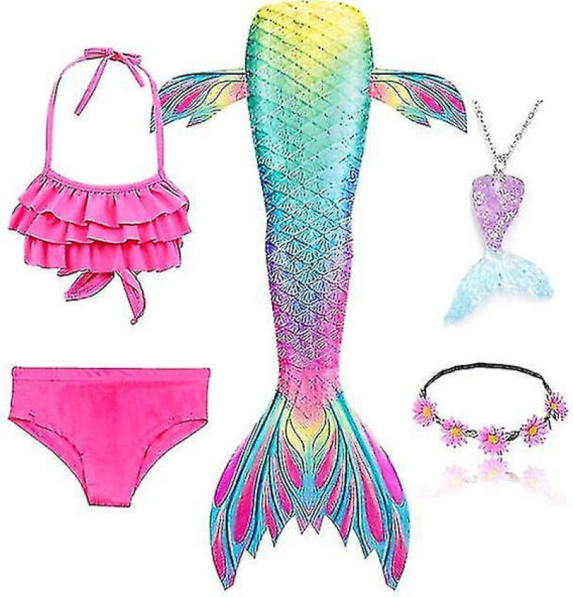 5 stk/sett Jenter Havfruehale Badetøy Barn Havfrue Ariel Cosplay Kostyme Fantasy Strand Bikini Sett 2