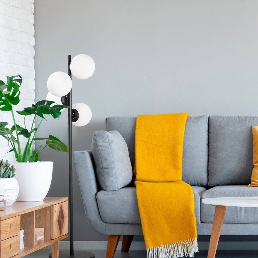 Gulvlampe Faze, svart, glass, høyde 130 cm, 4 lyskilder, E27