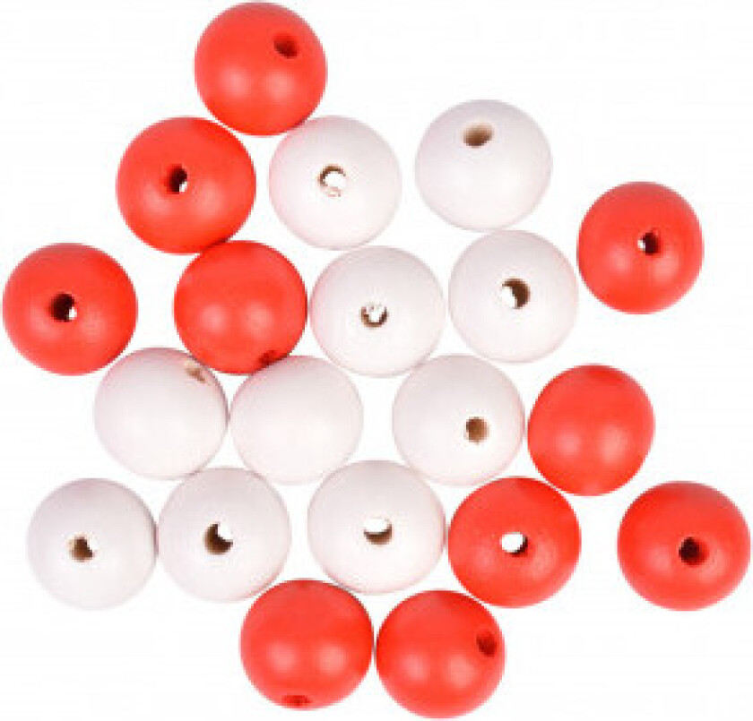 Wooden Beads/Pull Beads Wooden Round Red/White 20mm -