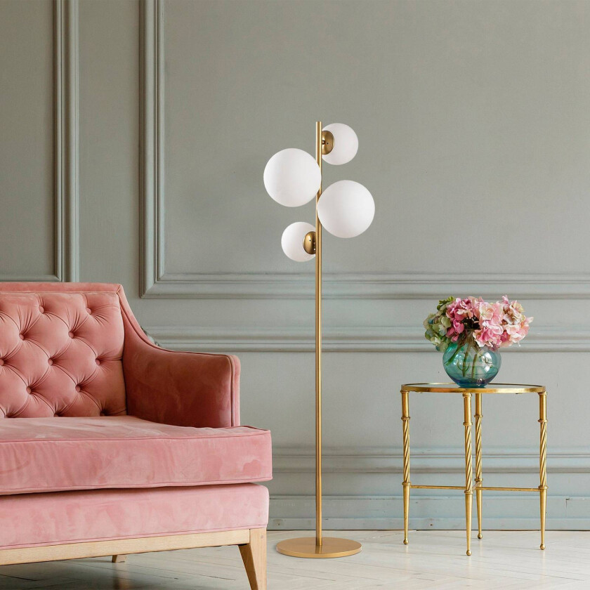 Gulvlampe Fazli, gull, glass/metall, høyde 162 cm, E14