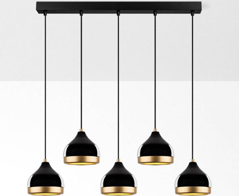 Hengelampe Yildo, svart/gull, 5 lyskilder. Lengde 111 cm