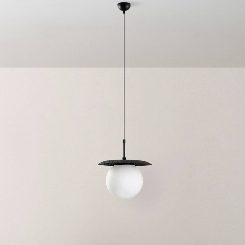 Hengelampe Anemon, svart, glass, Ø 30 cm, E27