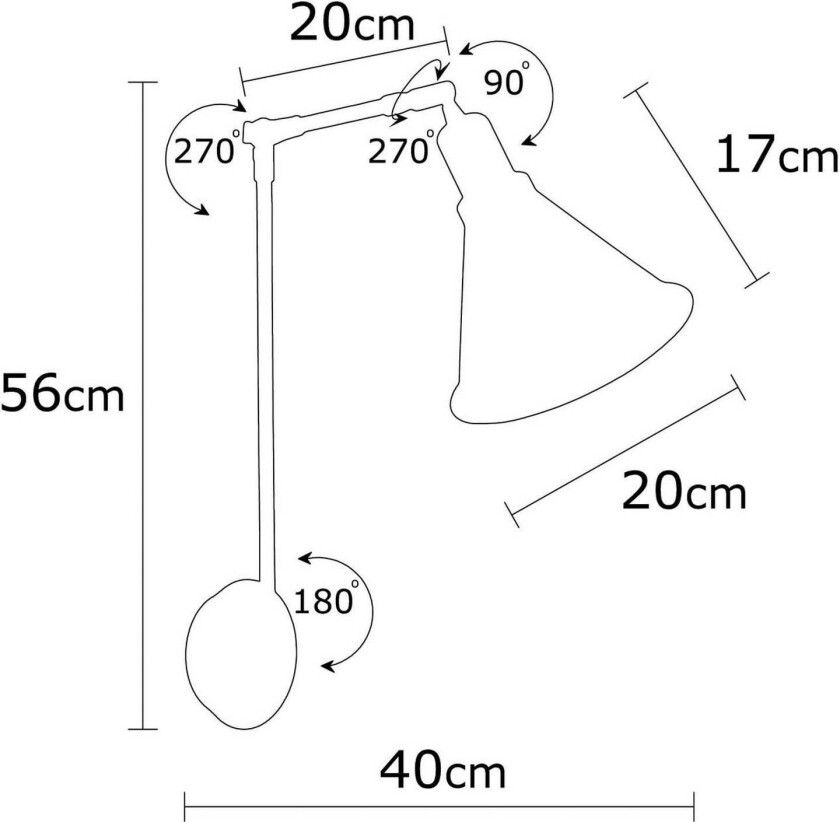 Vegglampe Berceste 7956, svart/gull, høyde 56 cm
