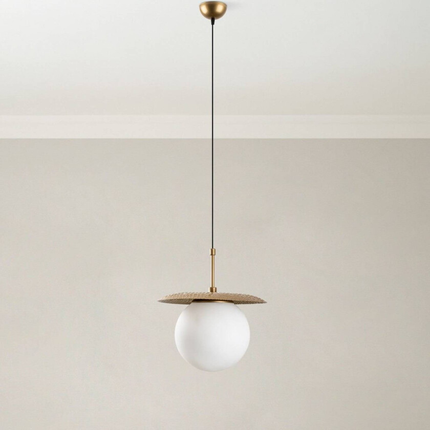 Hengelampe Anemon, gullfarget, glass, Ø 30 cm, E27