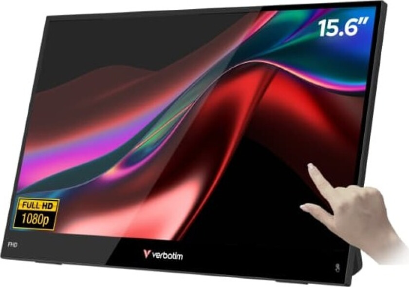 Verbatim Portable 15.6" FHD Touch Monitor LIGHT, 39,6 cm (15.6"), LCD, 1920 x 1080 piksler, Full HD, 16:9, 10 ms