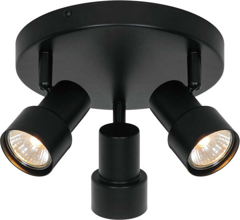 Boston rondell taklampe med 3 spotter - Svart