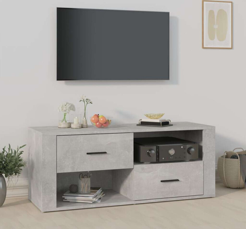 TV-benk betonggrå 100x35x40 cm konstruert tre