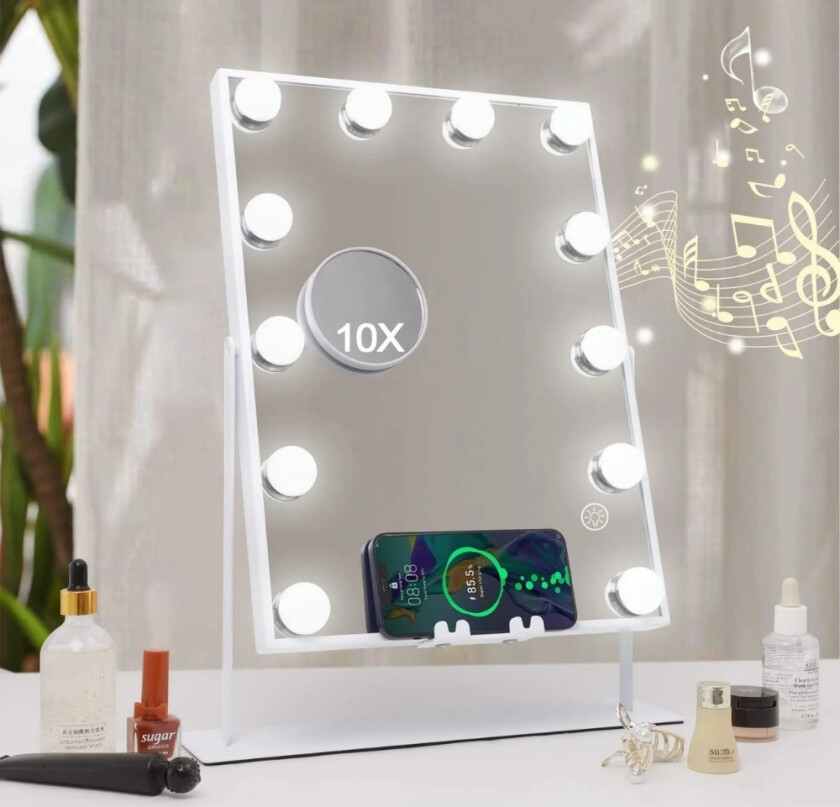 Hollywood Sminkespeil med lys, 360° roterbar, 36,5 x 47 – Perfekt til Sminkebordet