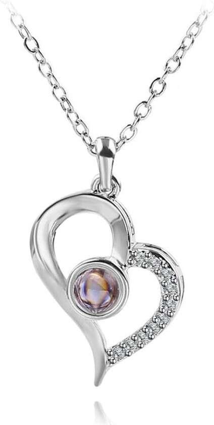 INF Hjertekjede i sølv med anheng "I love you" på 100 språk