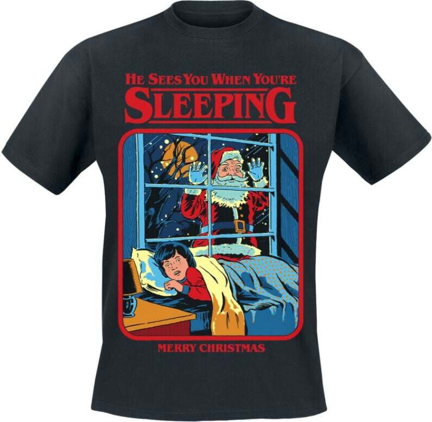 Fun T-skjorte - He see´s you when you´re sleeping - M til 3XL - Herrer - svart