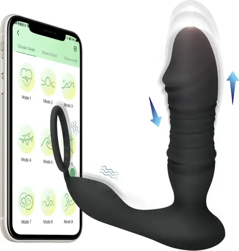 Prostate Massager With Thrusting & App Prostatavibrator med penisring