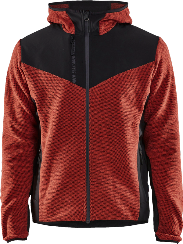 STRIKKET JAKKE,RØD/SORT 3XL