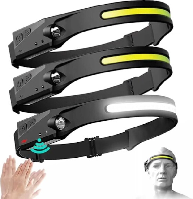 3 stk hodelykt LED med bevegelsessensor Løpende Lett hodelykt