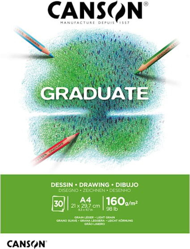 Tegnepapir A4-blokk 30 ark 160g, Canson Graduate