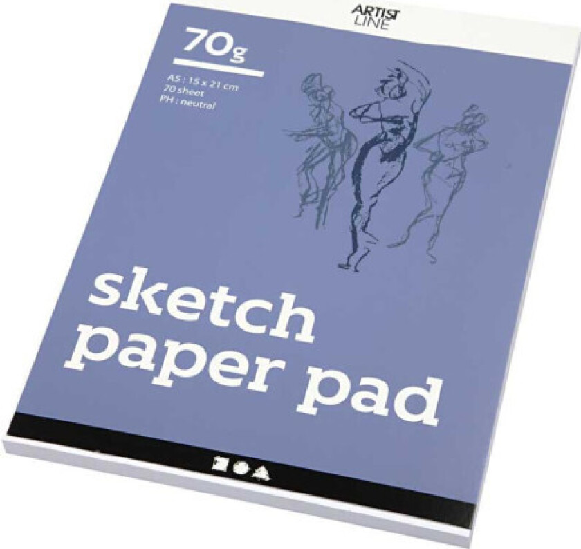 Skisseblokk, A5, 148x210 mm, 70 g, hvit, 70ark/ 1 pk.