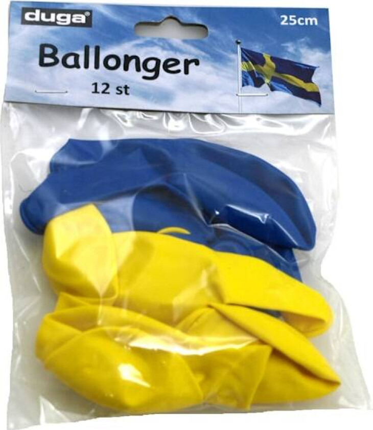 12-Pak - Ballonger Blå/Gule - Runde - Sverige Student