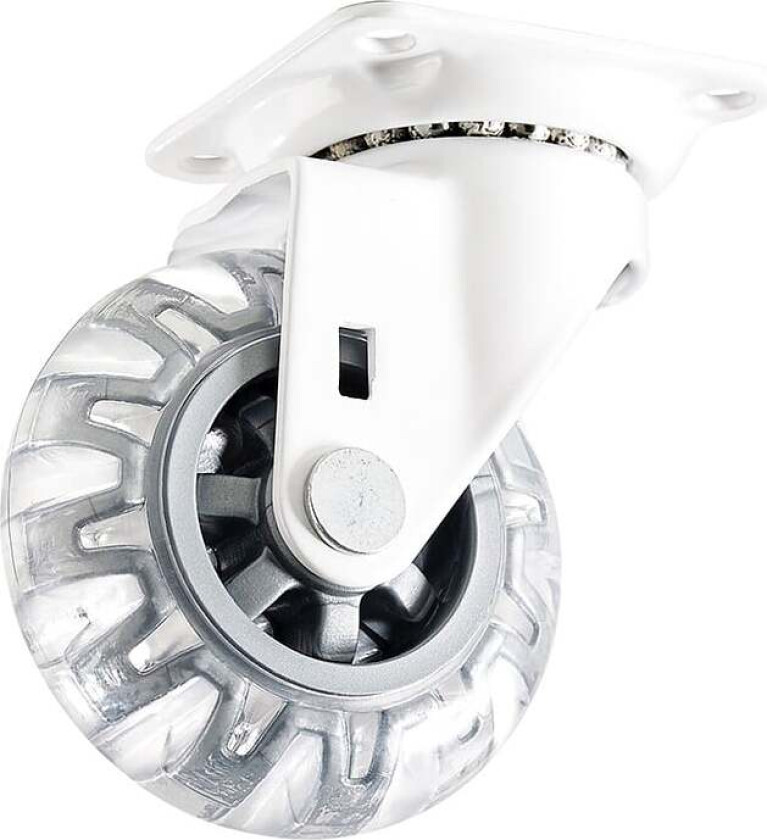 Møbelhjul med plate 4107 sort Svingbart møbelhjul av stål. Hjul av transparent PUR (Polyuretan).