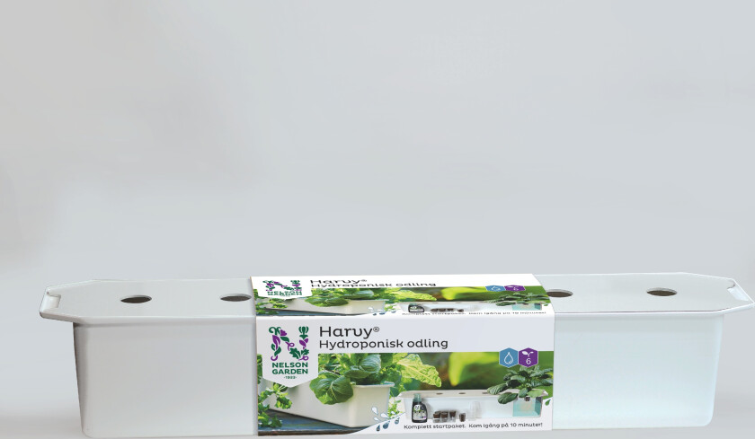 Bilde av Harvy hydroponisk odling - startpakke Inneholder dyrkingskasse, næring, og plugger med frø av salat og basilikum