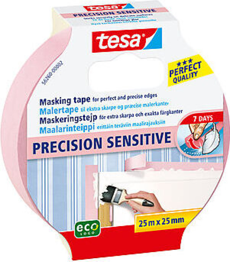 Tesa Precision Sensitive maskeringstape Tape for tapet er en konturliner laget av ekstra tynt papir. Den er spesielt utstyrt for sikker bruk på sensitive overflater.