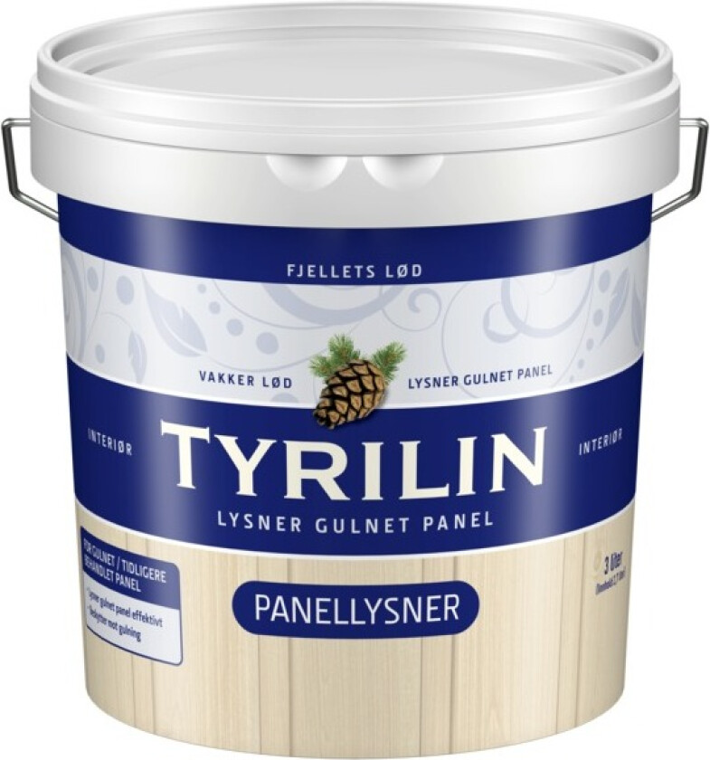 Tyrilin panellysner Vanntynnet overflatebehandling som gir gulnet og tidligere behandlet treverk et lyst naturlig utseende som bevarer treverkets struktur.