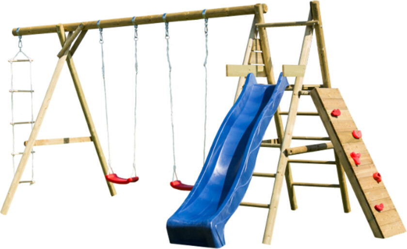 Bilde av Palmako Brenda lekestatv Lekestativ med to husker, dobbel klatrestige, taustige, klatrevegg og plattform med høyde 150 cm.