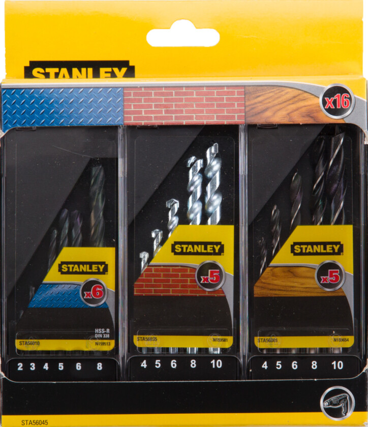 Stanley STA56045 Borsett FATMAX borsett 16 deler STA56006 for tre, metall og murverk.