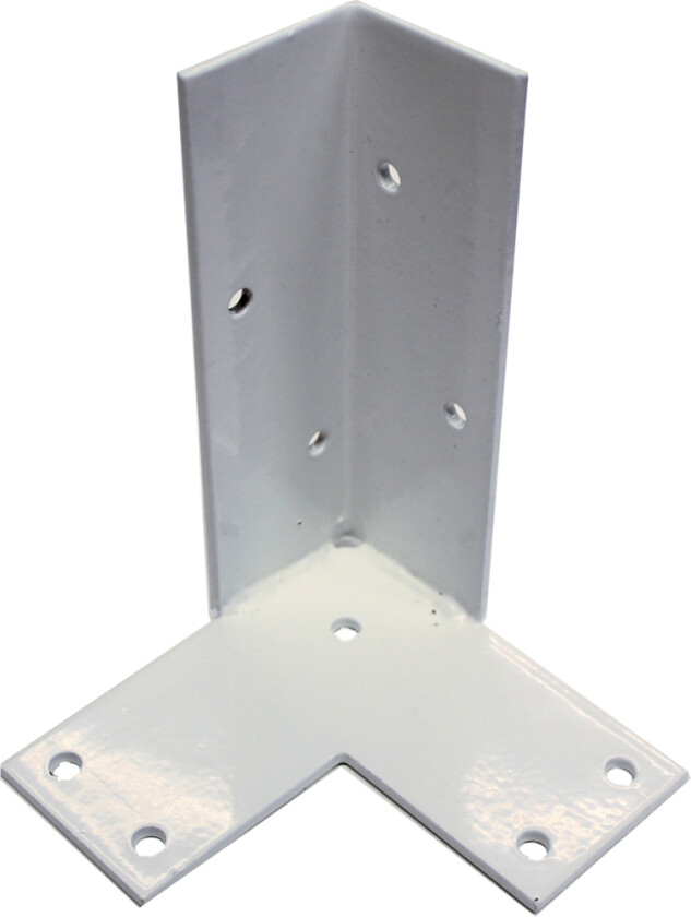 Palmako stolpefot med plate for hjørne hvit Til bruk for forankring av stolper på fast dekke i tre, betong m.m.