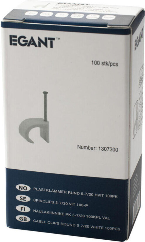 Egant Kabelklips 5-7 Hvit, 25 stk Kabelklammer til rund kabel med diameter 5-7 mm.